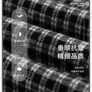 黑色格子裤子女加绒2025新款秋冬季大码宽松慵懒小个子毛呢阔腿裤