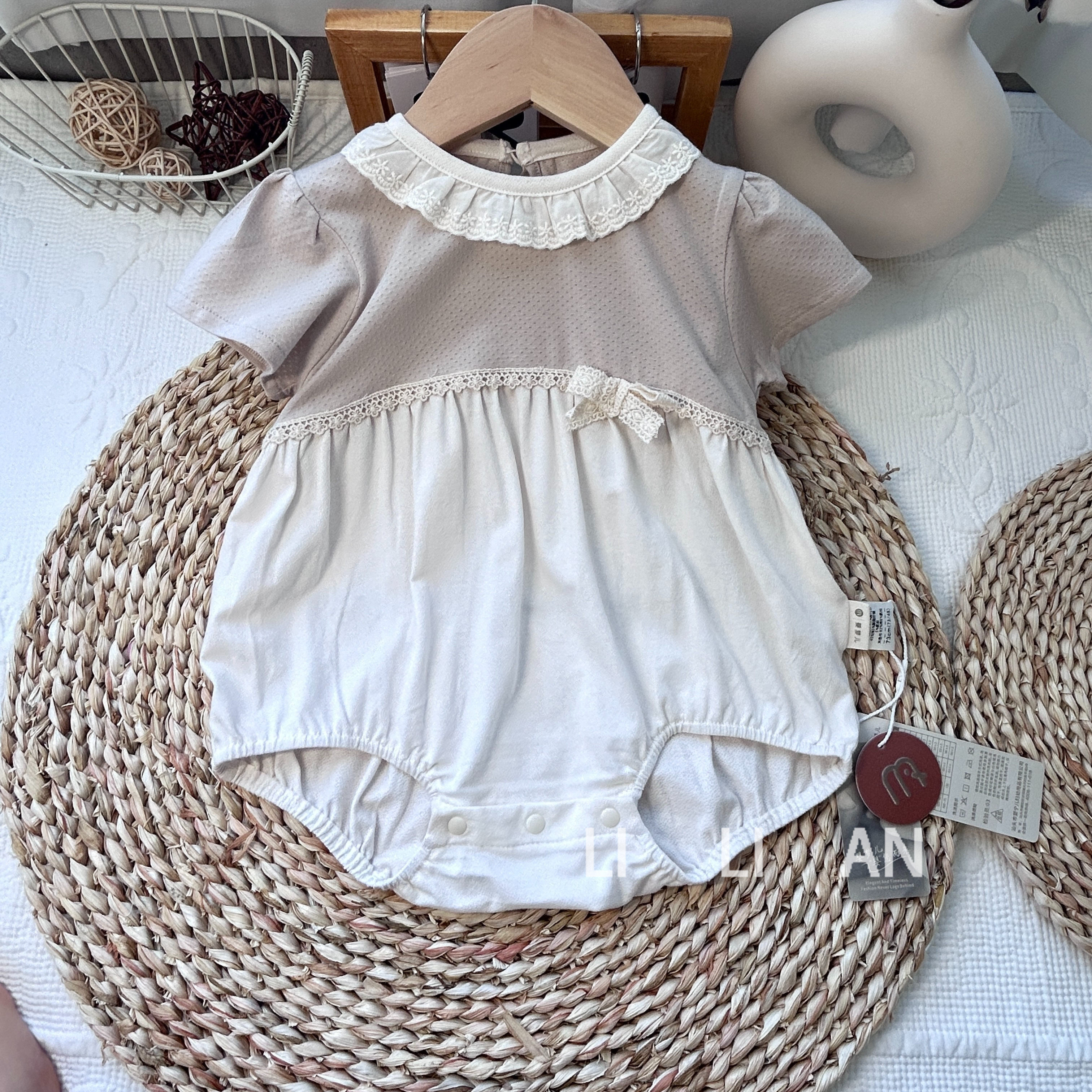 婴梦儿-午后奶茶-婴儿连体衣25夏款短袖翻领宝宝纯棉哈衣爬服女童