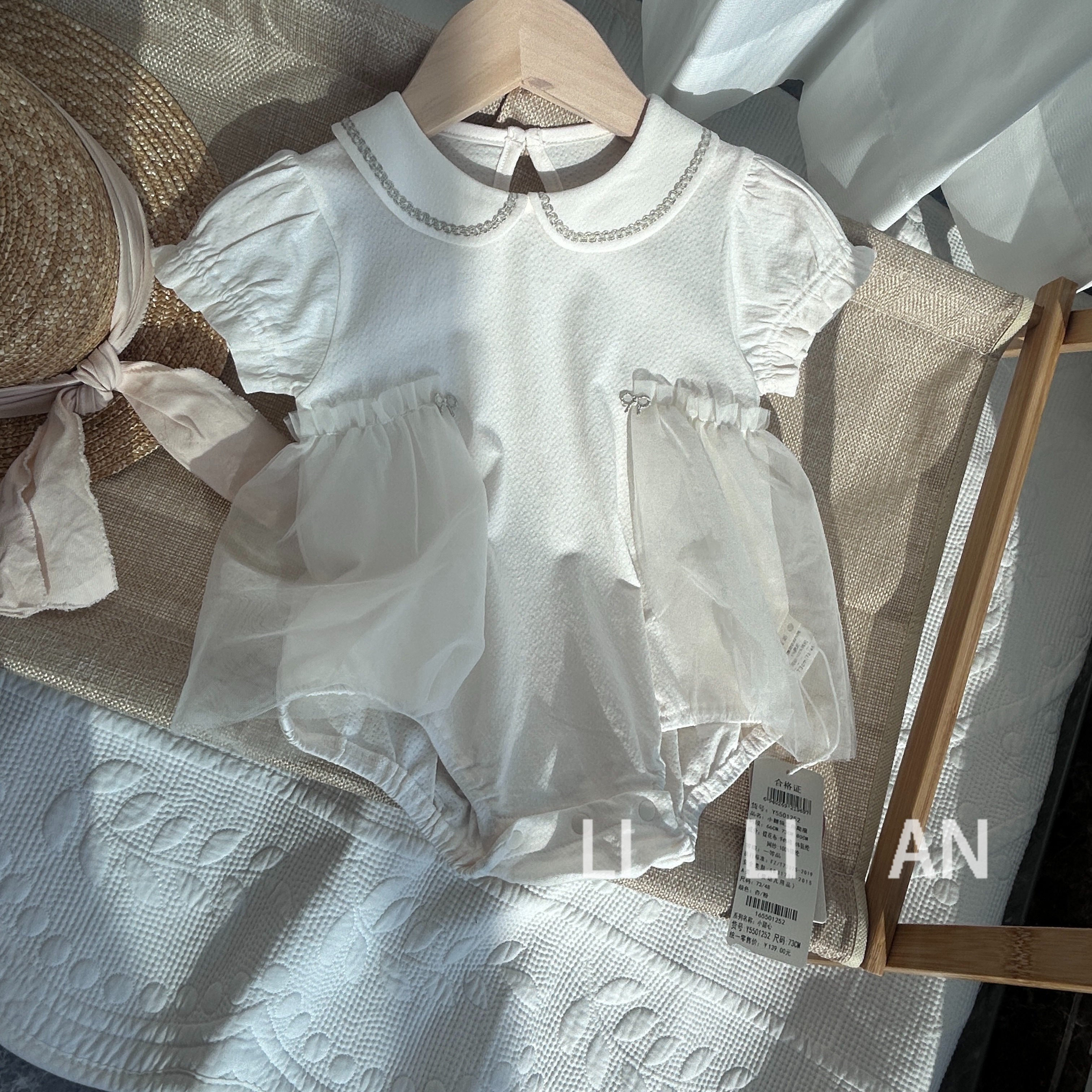 婴梦儿小甜心连体衣夏款包屁衣翻领婴儿爬服公主小宝宝短袖女棉麻