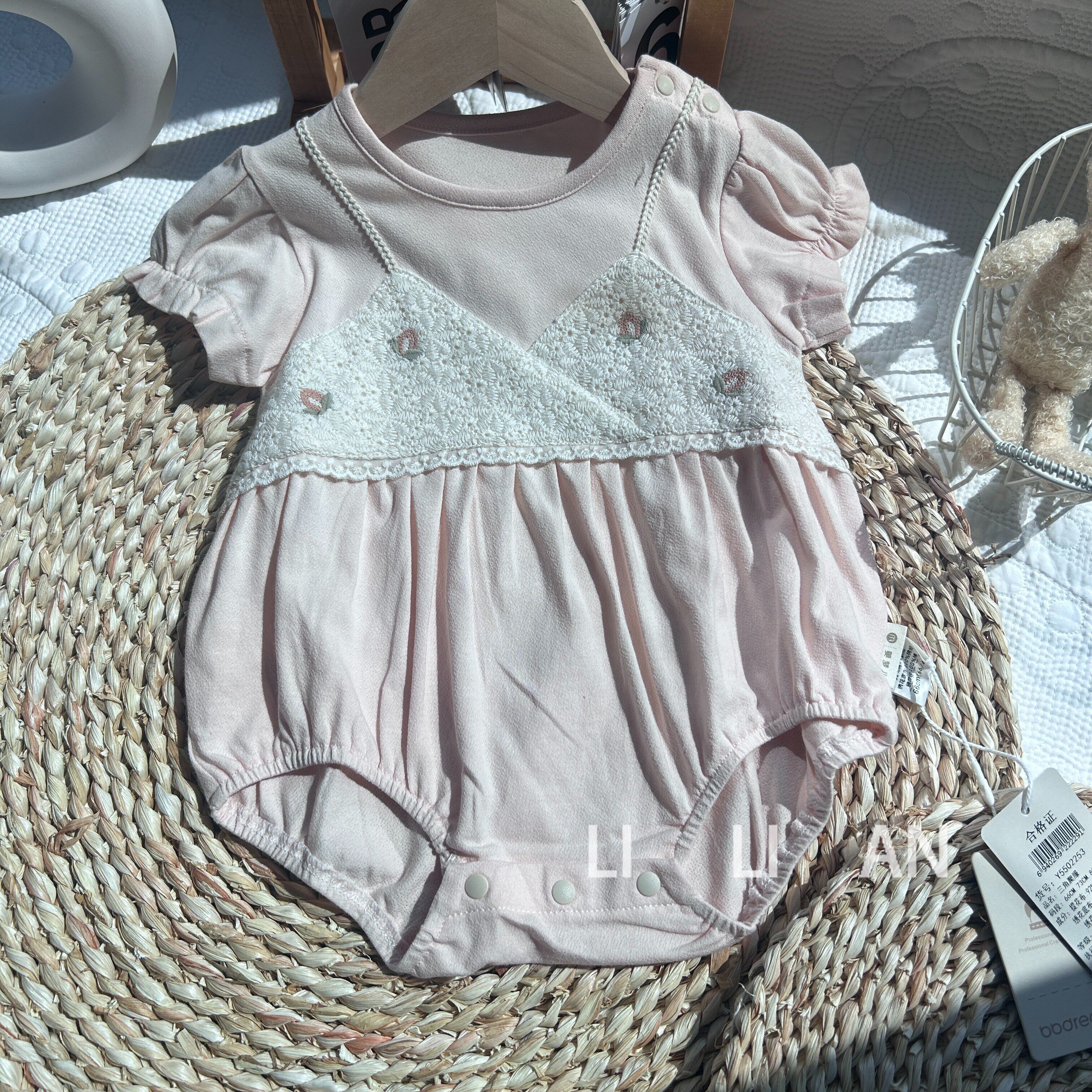 婴梦儿-恬朵-2025夏女宝宝三角哈衣爬服婴幼儿洋气外出短袖包屁衣