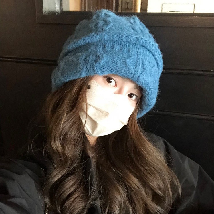日本品质韩系手工针织套头帽秋冬新款加厚毛线帽子女显脸小护耳保