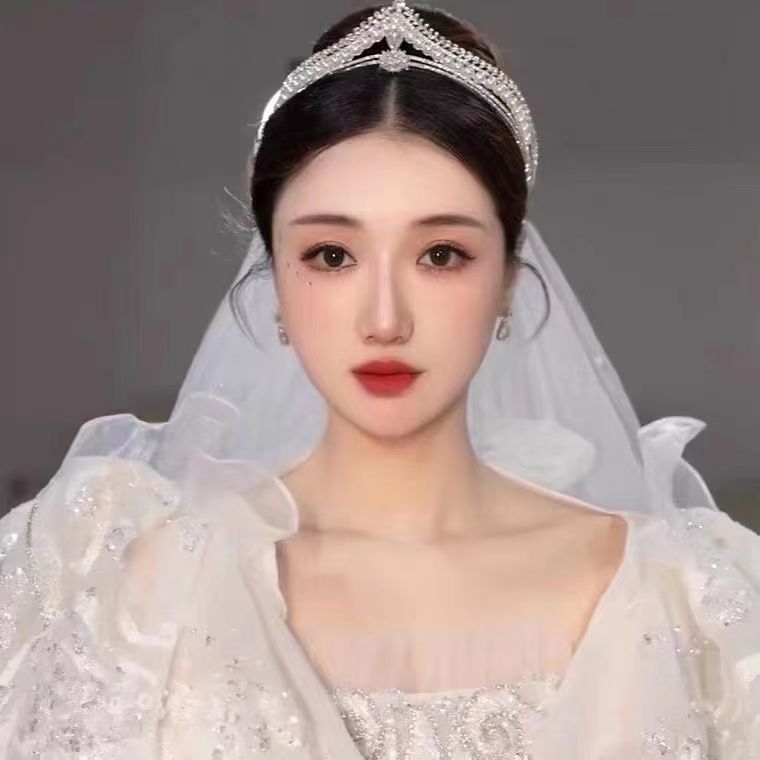 日本品质皇冠新娘头饰轻奢风水晶珍珠水钻结婚婚纱头饰皇冠高级感