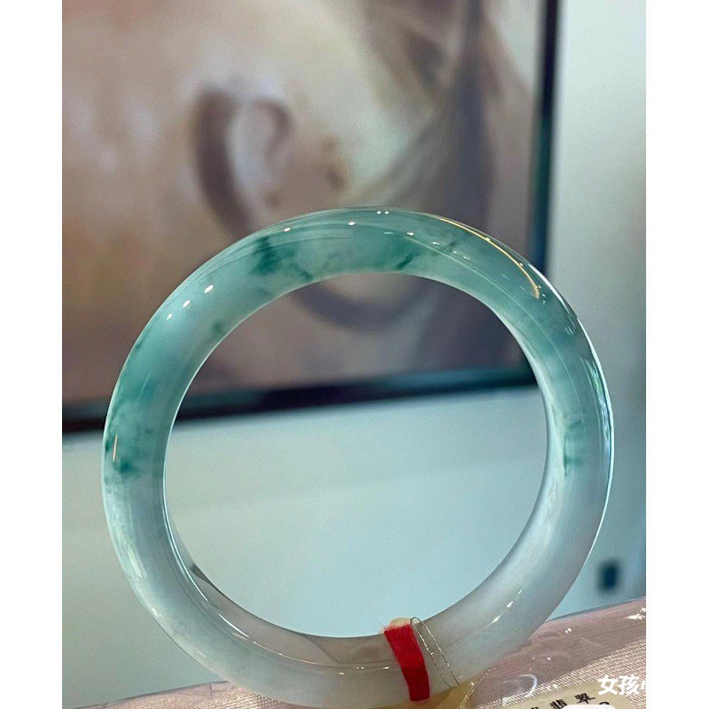 日本品质天然缅甸高冰种翡翠手镯老坑翡翠玉手镯飘蓝花玉镯子少女