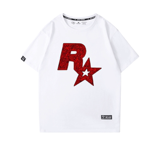 GTA5游戏公司Rockstar Games周边T恤短袖男R星标志纯棉宽松半截袖