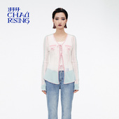 拼色蝴蝶结薄羊毛开衫 新款 上衣外套女士 CHAU.RISING秋季 洲升