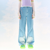 女原创 CHAU.RISING渐变百搭显瘦牛仔阔腿裤 运动员私服 洲升