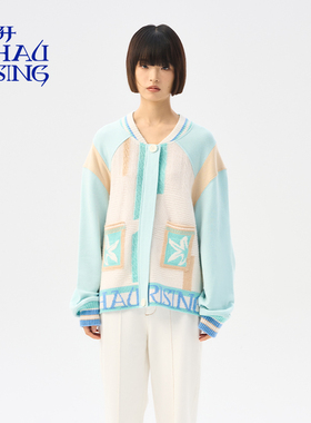 洲升/CHAU.RISING羊毛多巴胺针织拼接夹克春夏新款海洋元素外套女