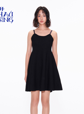 洲升/CHAU.RISING2025春夏新款黑色细带X型小黑裙短款连衣裙女