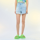 设计师原创 夏季 洲升 CHAU.RISING宽松a字LOGO提花蓝色牛仔短裤