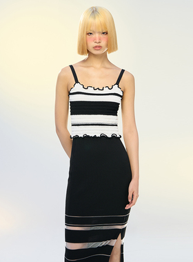 洲升/CHAU.RISING别致针织背心女条纹吊带上衣春夏新品设计师