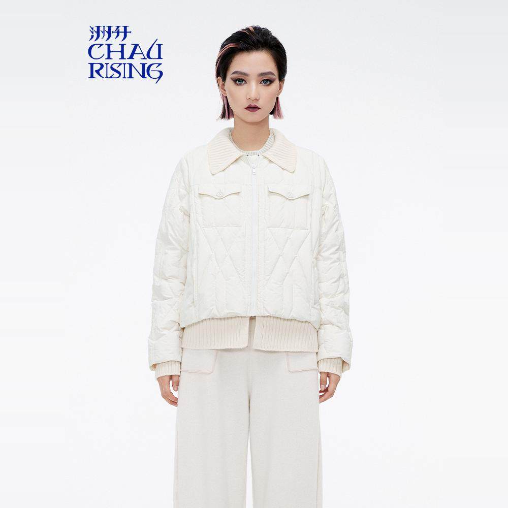 洲升/CHAU.RISING冬季新款山羊绒拼接白鹅绒羽绒外套上衣女士