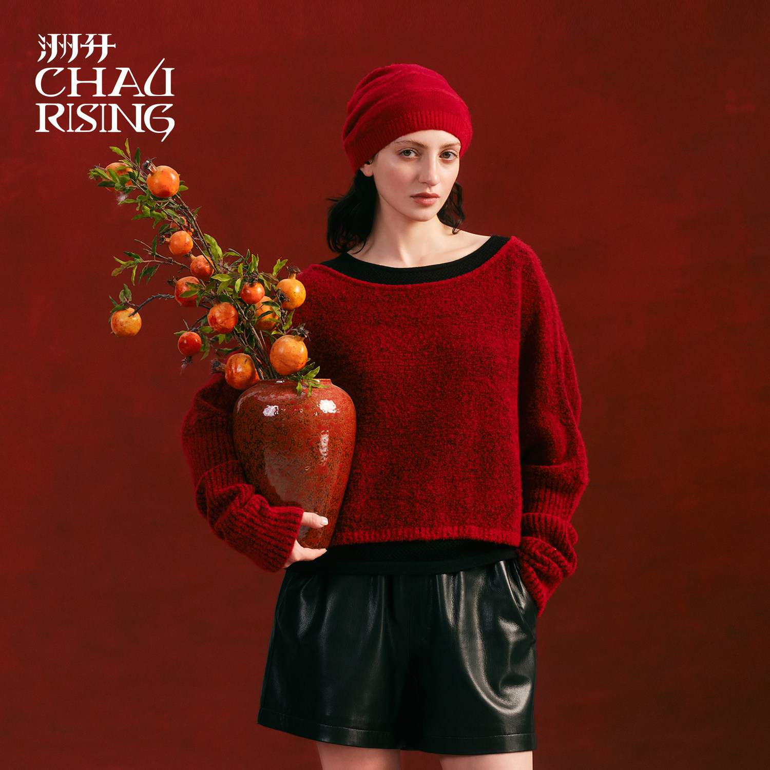 洲升/CHAU.RISING新年红圈圈羊绒套头针织衫假两件显白毛衣女,女装/女士精品,羊绒衫,淘宝优惠券,粉丝福利购,淘宝优惠卷