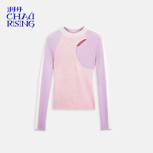毛衣秋冬新款 羊绒针织女衫 设计师 CHAU.RISING粉紫修身 洲升