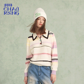 学院撞色条纹polo衫 洲升 CHAU.RISING2025秋冬新款 休闲通勤毛衣