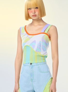 洲升/CHAU.RISING女羊毛条纹针织吊带背心多巴胺穿搭春