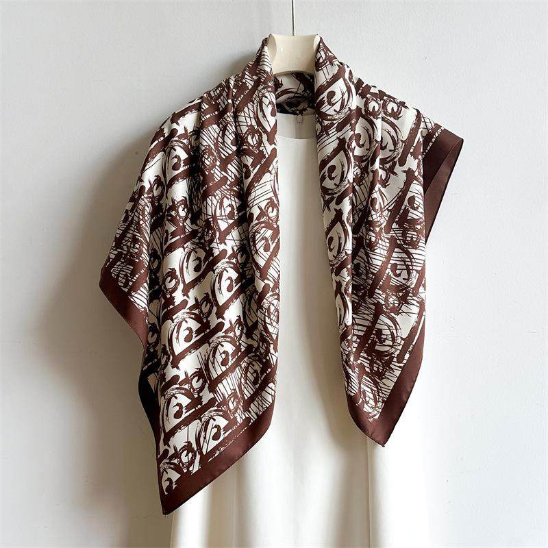 轻奢气质丝巾女围巾斜纹绸缎方巾90m头巾旅游防晒披肩字母d新款