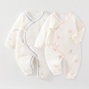 新生婴儿蝴蝶衣60克夹棉无骨纯棉A类薄棉秋冬宝宝哈衣连体衣