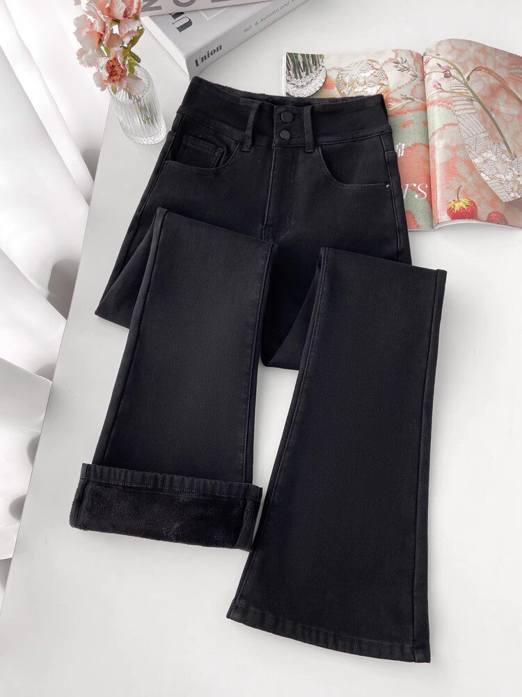 黑色微喇牛仔裤女2025新款春秋季大码修身高腰弹力显瘦喇叭马蹄裤