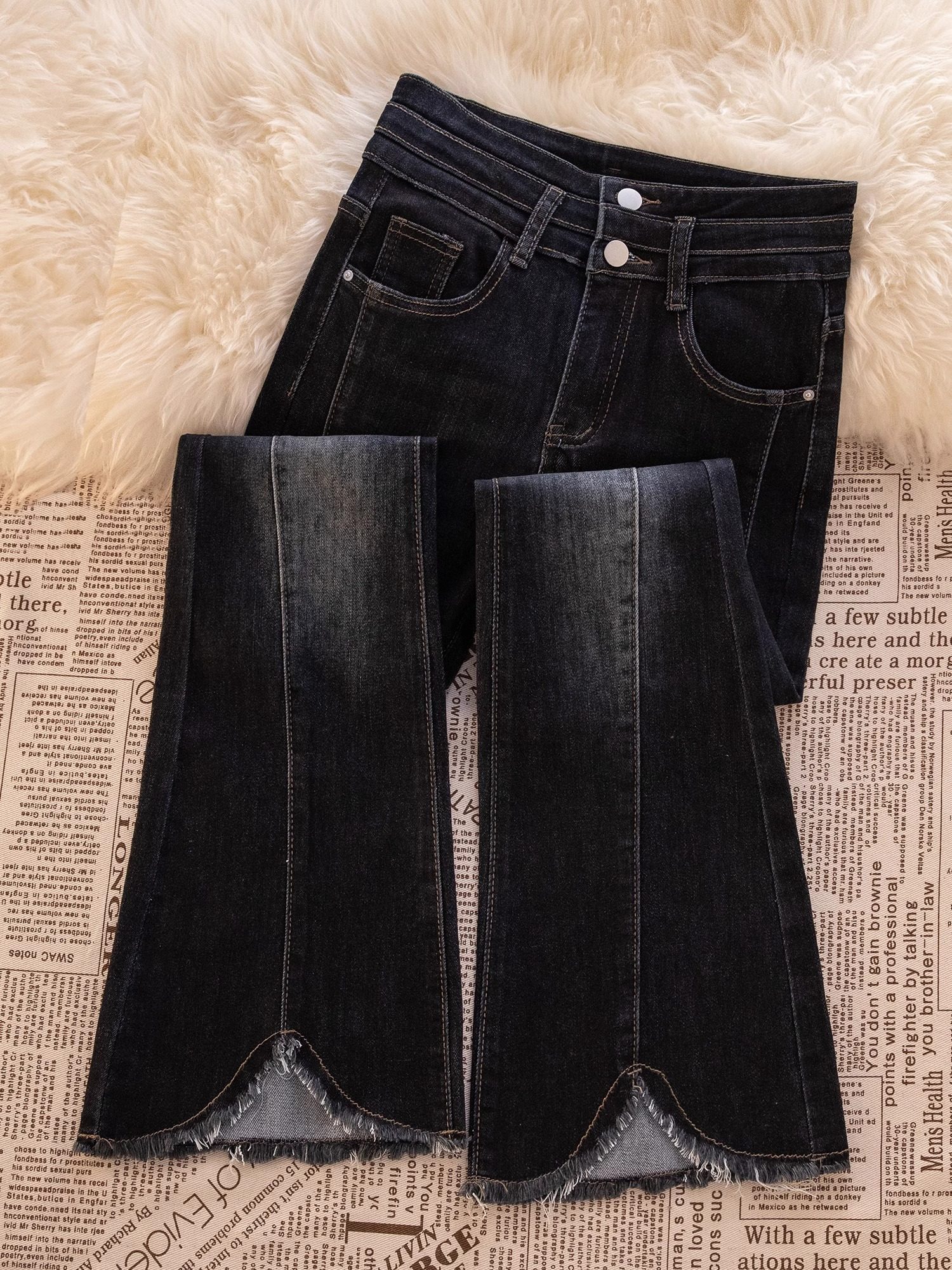 时尚微喇牛仔裤女秋冬季2025新款加绒加厚韩版高腰爆款毛边马蹄裤,女装/女士精品,大码裤装,淘宝优惠券,粉丝福利购,淘宝优惠卷