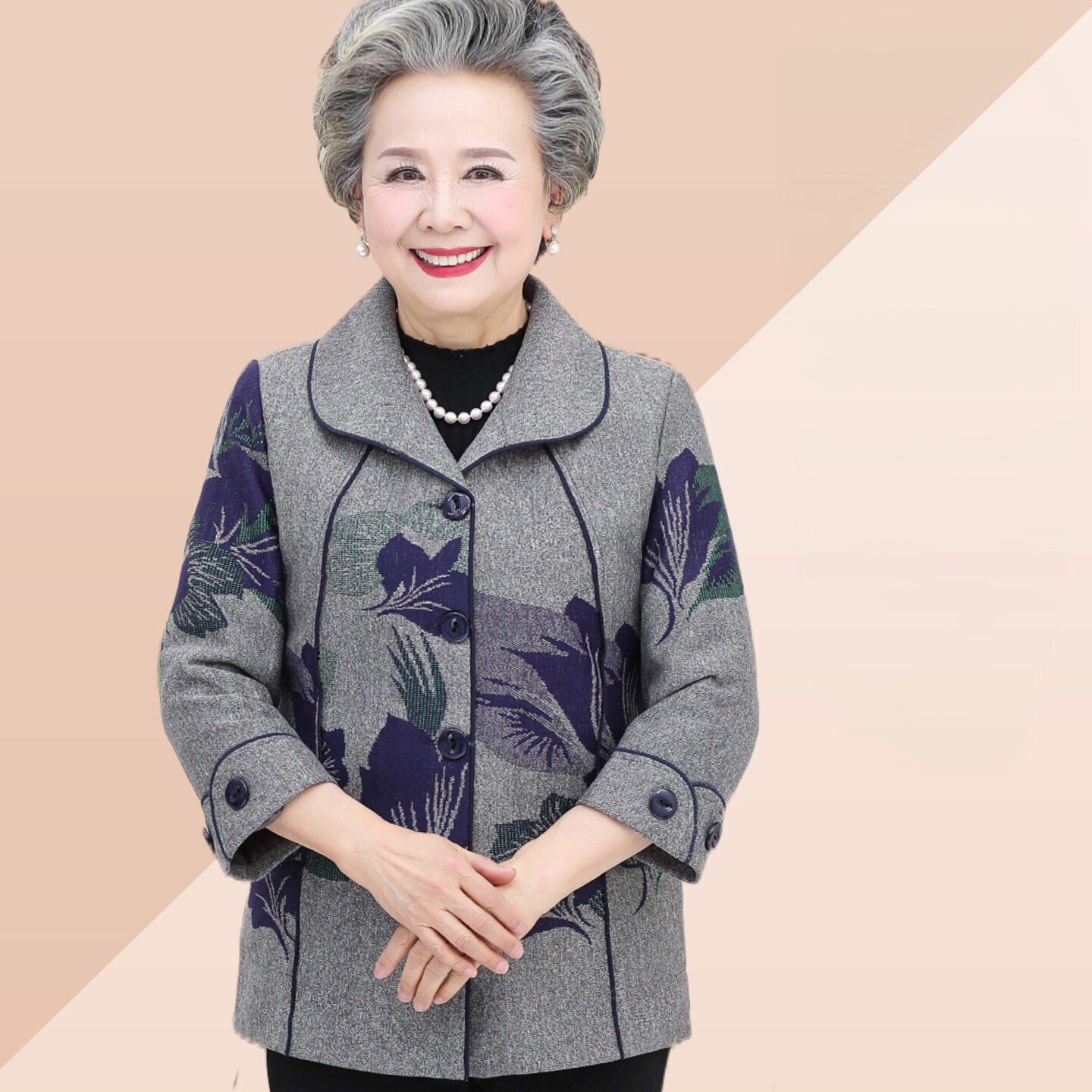 中老年妈妈春装外套女士2026新款休闲上衣老太太洋气减龄大码上衣