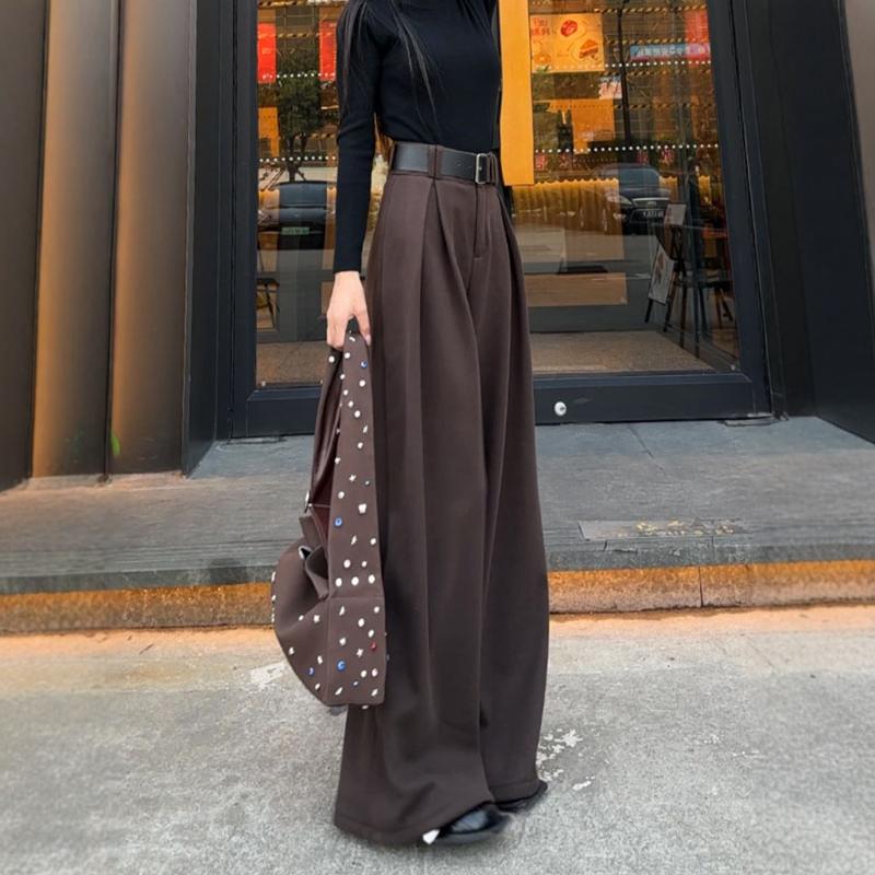 咖色韩版阔腿裤女2025新款春秋季今年流行时尚百搭直筒拖地西装裤