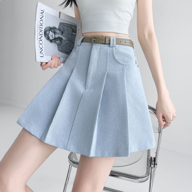 天蓝色百褶裙女2025新款夏季高腰显瘦防走光短裙时尚百搭半身裙子