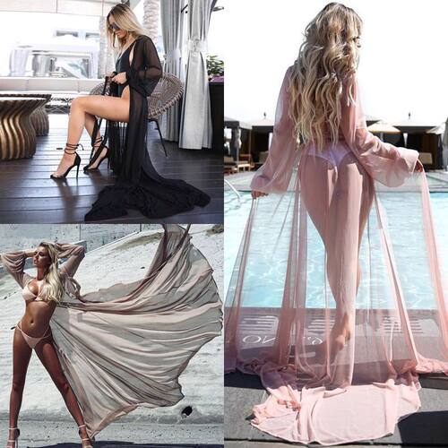 Bikini Beach Wear Cover Up Dress Lace Chiffon Blouse 女罩衫