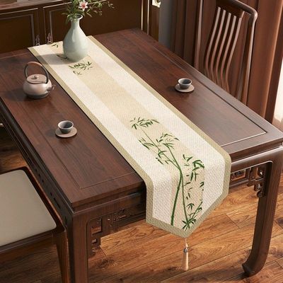 新中式禅意桌旗麻感中间长条茶桌垫布轻奢级感餐桌茶几装饰桌布