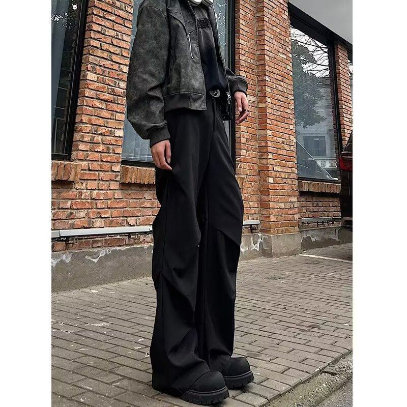 宽松痞帅褶皱长裤阔腿弯刀高级感