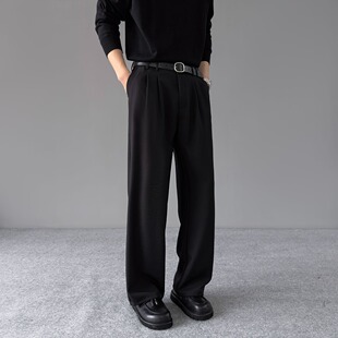 垂感直筒休闲宽松高级长裤 男春季 极简风高腰阔腿商务西裤 2026新款