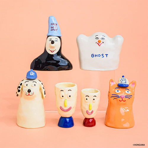 现货日本Kenelephant陶瓷质感幽灵表情小摆件猫咪小狗玩具扭蛋