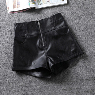 女2025秋冬季 外穿百搭a字阔腿裤 新款 高腰靴裤 子 爆款 黑色PU皮短裤