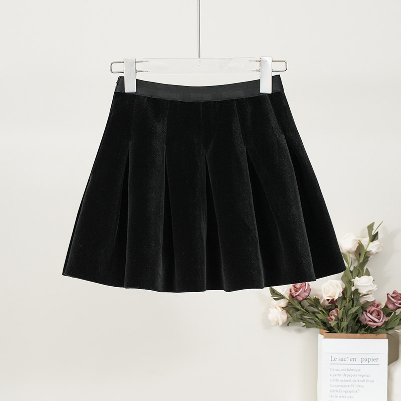 黑色丝绒百褶半身裙女2025春秋季新款高腰爆款小个子a字包臀短裙,女装/女士精品,半身裙,淘宝优惠券,粉丝福利购,淘宝优惠卷