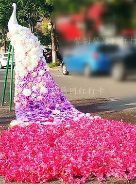 大型仿真花艺孔雀户外花园婚礼装饰房地产别墅园林景观玻璃钢雕塑