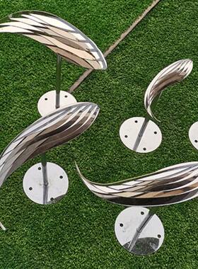 不锈钢小鱼雕塑金属抽象剪纸镜面鱼花园房子水景创意装饰饰品