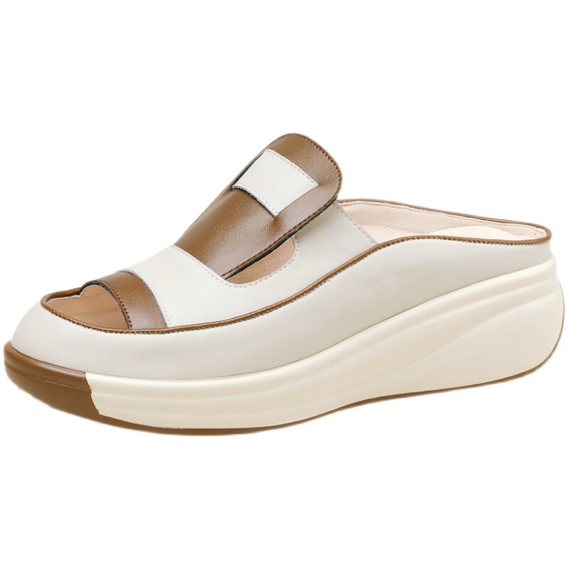 [LW-CHANGER] THE SECRET OF LONG LEGS BAOTOU SEMI-DRAG X THICK-BOTTOMED CASUAL WEDGE COOL X SOFT BOTTOM COMFORTABLE