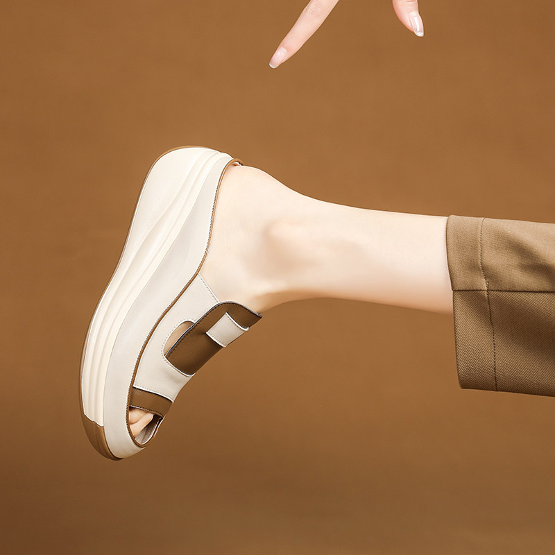 [LW-CHANGER] THE SECRET OF LONG LEGS BAOTOU SEMI-DRAG X THICK-BOTTOMED CASUAL WEDGE COOL X SOFT BOTTOM COMFORTABLE