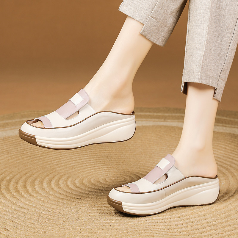 [LW-CHANGER] THE SECRET OF LONG LEGS BAOTOU SEMI-DRAG X THICK-BOTTOMED CASUAL WEDGE COOL X SOFT BOTTOM COMFORTABLE