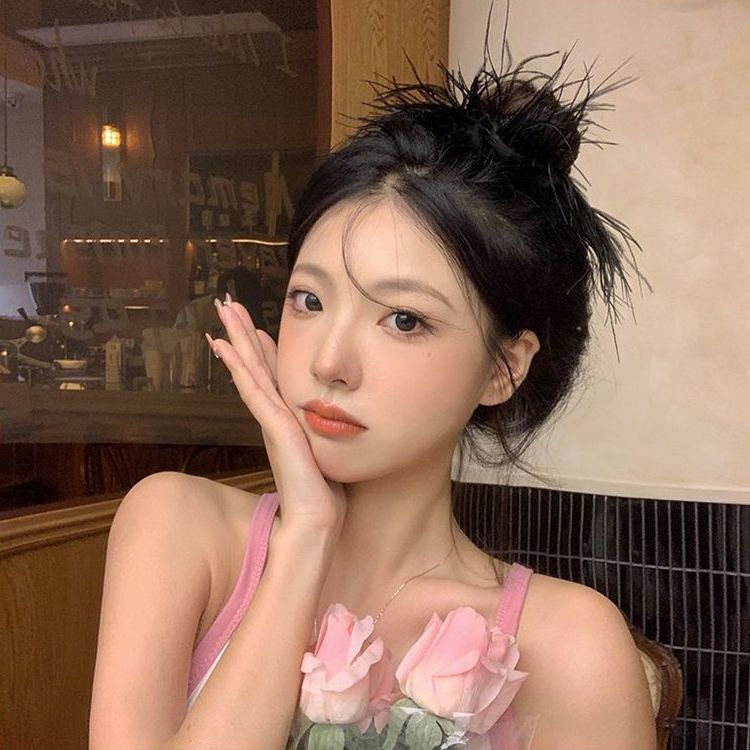 时尚优雅鸵鸟羽毛大肠发圈网红同款丸子头发圈女扎高马尾发绳