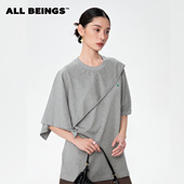 新款 ALL BEINGS25SS夏季 设计感轻薄感刺绣小标不对称方巾T恤女