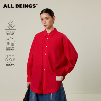 ALL BEINGS2026SS夏季新款红色宽松茧型大廓形前后开扣防晒衬衫