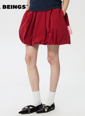 【吴佳怡同款】ALL BEINGS25SS夏季红色不规则松紧腰花苞半身短裙