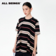 红黑条纹A摆圆领短袖 ALL BEINGS25AW早秋新品 纯棉透气凉感T恤女