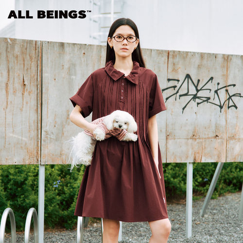 ALL BEINGS[防晒]2026SS夏季新款深红轻薄百褶网球风连衣裙套装