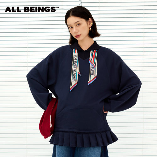 ALLBEINGS拼接领巾装饰卫衣