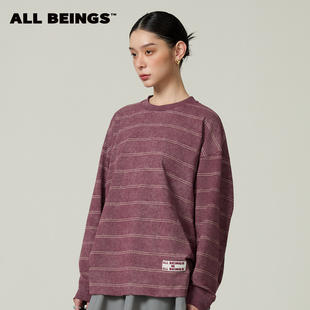 蜡染洗水条纹抽褶长袖 ALL 设计感休闲 新品 T恤 BEINGS2026SS春季