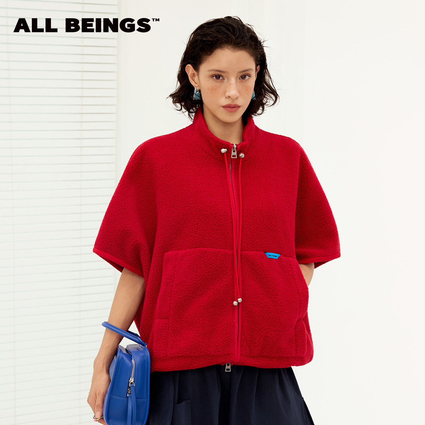 [氛围感穿搭]ALL BEINGS 26AW秋季新款红色摇粒绒剪裁感半袖马甲