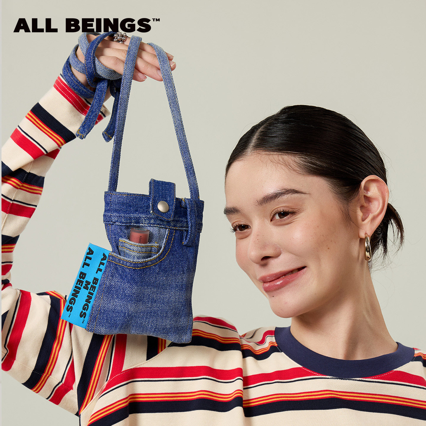 ALL BEINGS 限定品牌周边解构牛仔洗水挂绳手提手机包