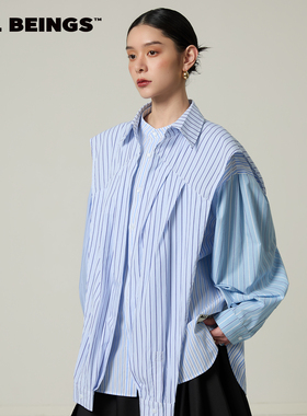 ALL BEINGS26SS早春夏款假两件设计搭袖解构混拼条纹衬衫休闲上衣