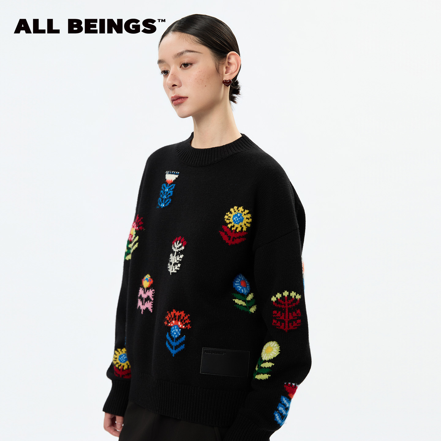 ALLBEINGS撞色花卉提花毛衣外套